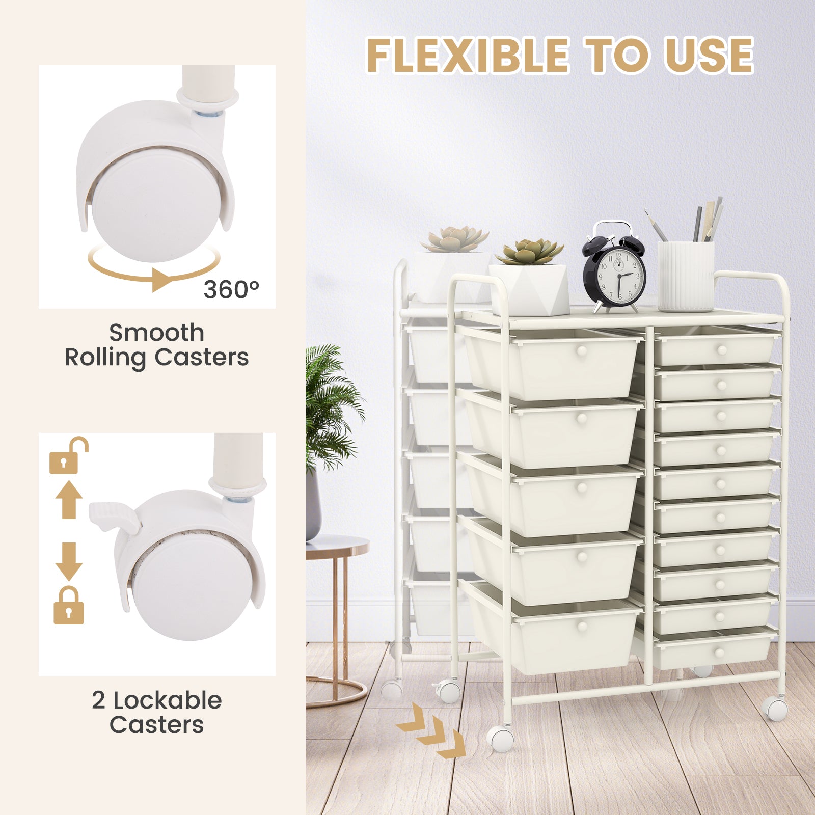 15-Drawer Utility Rolling Organizer Cart Multi-Use Storage, White File Cabinets   at Gallery Canada