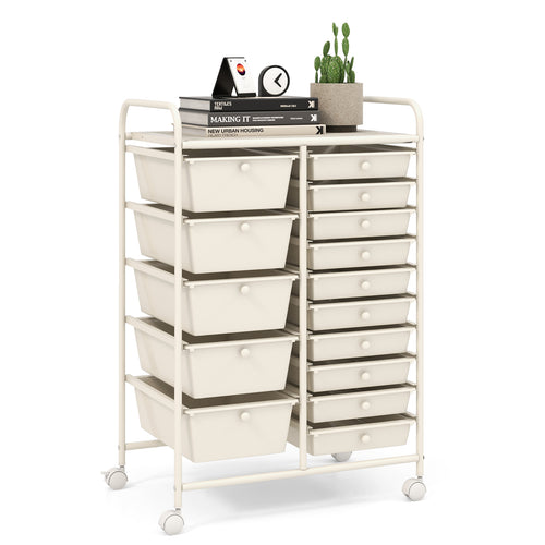 15-Drawer Utility Rolling Organizer Cart Multi-Use Storage, White