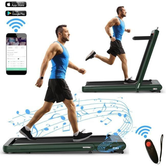 4.75HP 2 In 1 Folding Treadmill with Remote APP Control, Green Treadmills at Gallery Canada