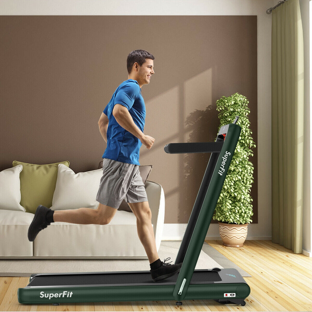 4.75HP 2 In 1 Folding Treadmill with Remote APP Control, Green Treadmills at Gallery Canada