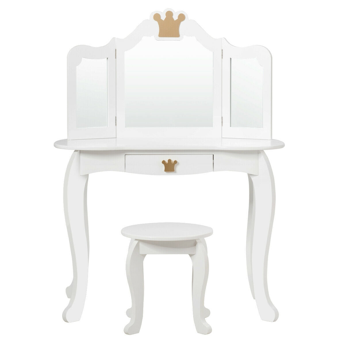 Kids Makeup Dressing Table with Tri-folding Mirror and Stool, White Kids Vanities at Gallery Canada