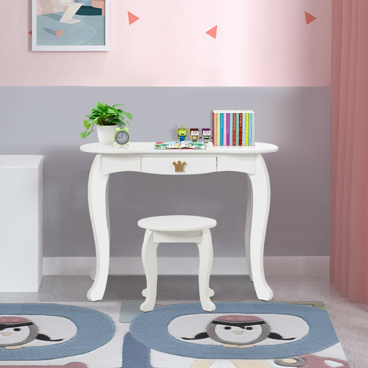 Kids Makeup Dressing Table with Tri-folding Mirror and Stool, White Kids Vanities at Gallery Canada