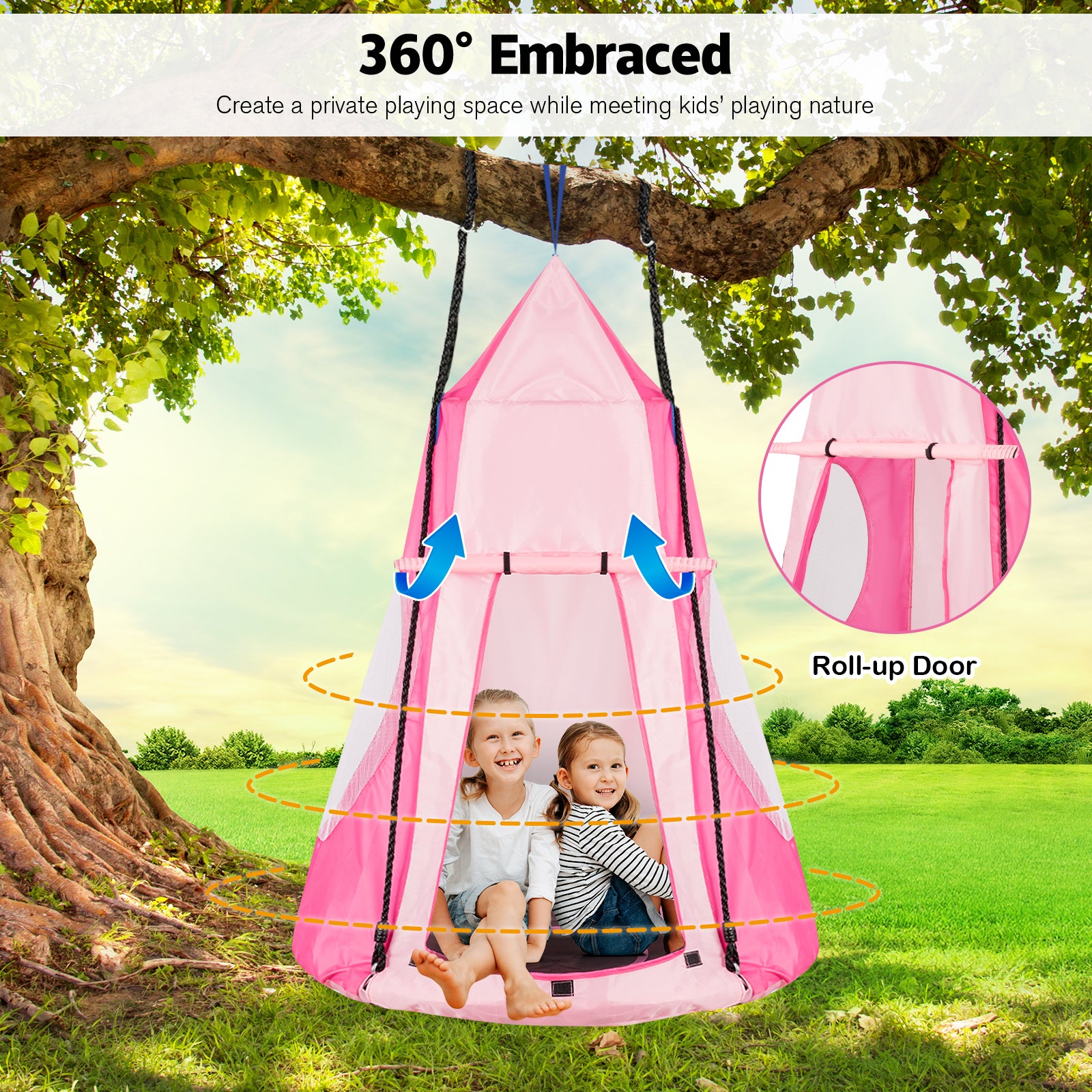 2-in-1 40 Inch Kids Hanging Chair Detachable Swing Tent Set, Pink Swing & Playsets at Gallery Canada