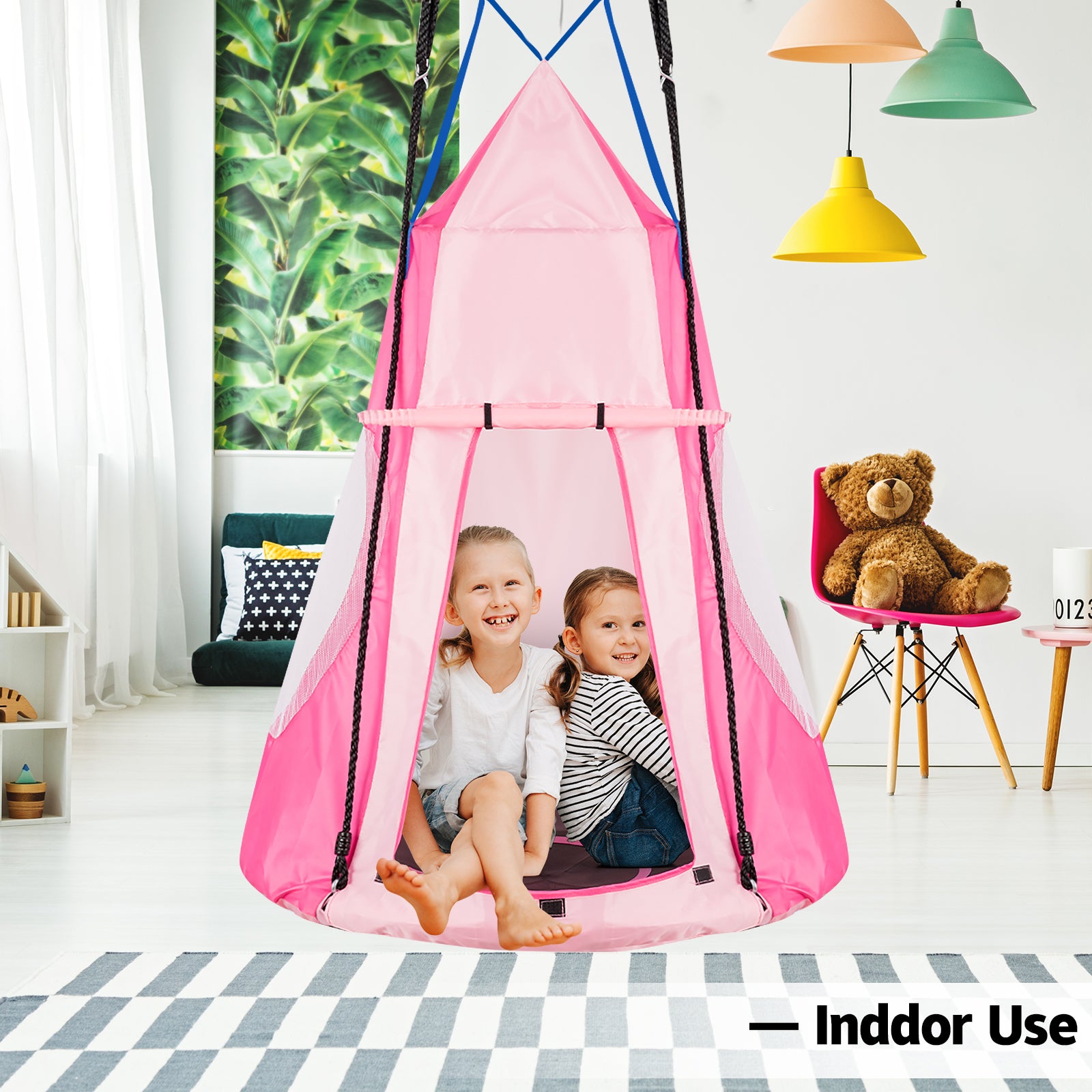 2-in-1 40 Inch Kids Hanging Chair Detachable Swing Tent Set, Pink Swing & Playsets at Gallery Canada