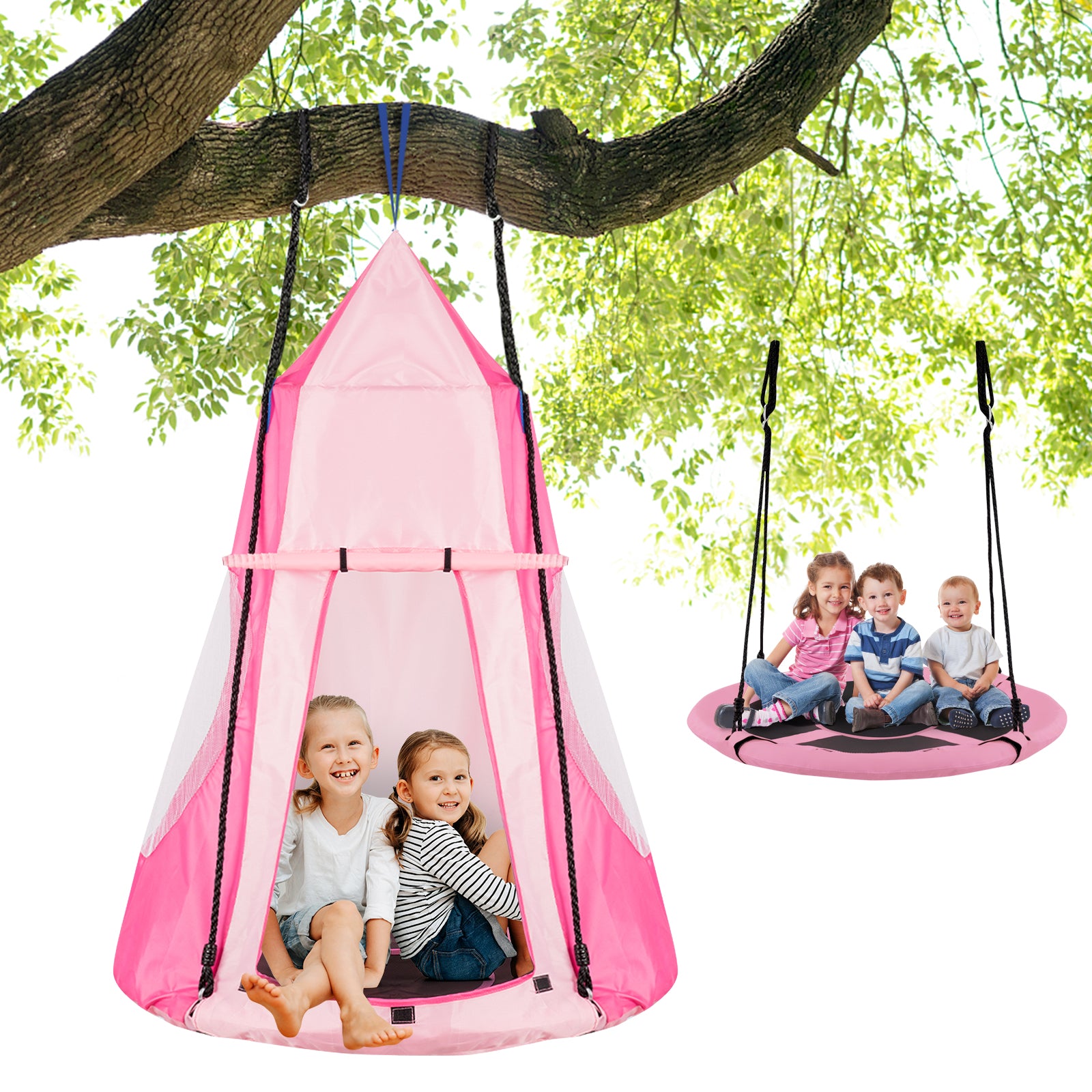 2-in-1 40 Inch Kids Hanging Chair Detachable Swing Tent Set, Pink Swing & Playsets at Gallery Canada