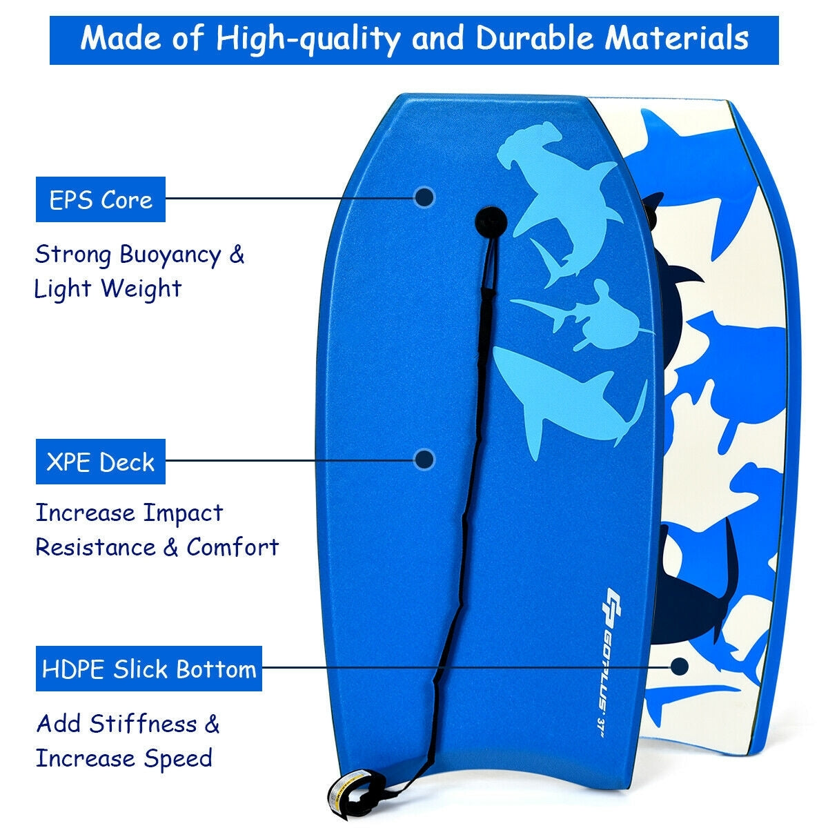 Lightweight Super Bodyboard Surfing with EPS Core Boarding-M, Blue Surfing at Gallery Canada