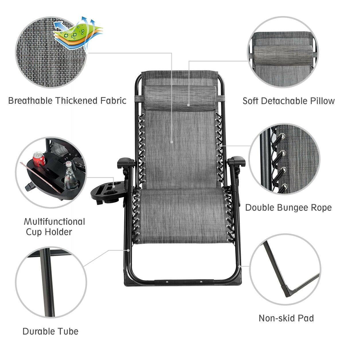 Oversize Lounge Chair with Cup Holder of Heavy Duty for outdoor, Gray Beach & Lawn Chairs at Gallery Canada