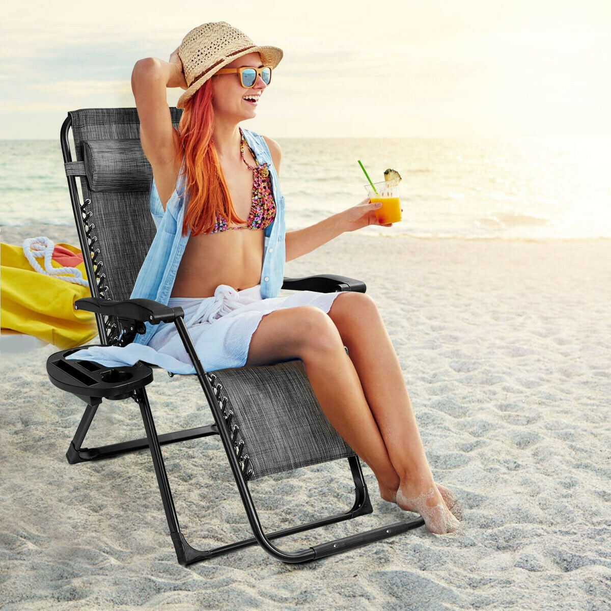 Oversize Lounge Chair with Cup Holder of Heavy Duty for outdoor, Gray Beach & Lawn Chairs at Gallery Canada