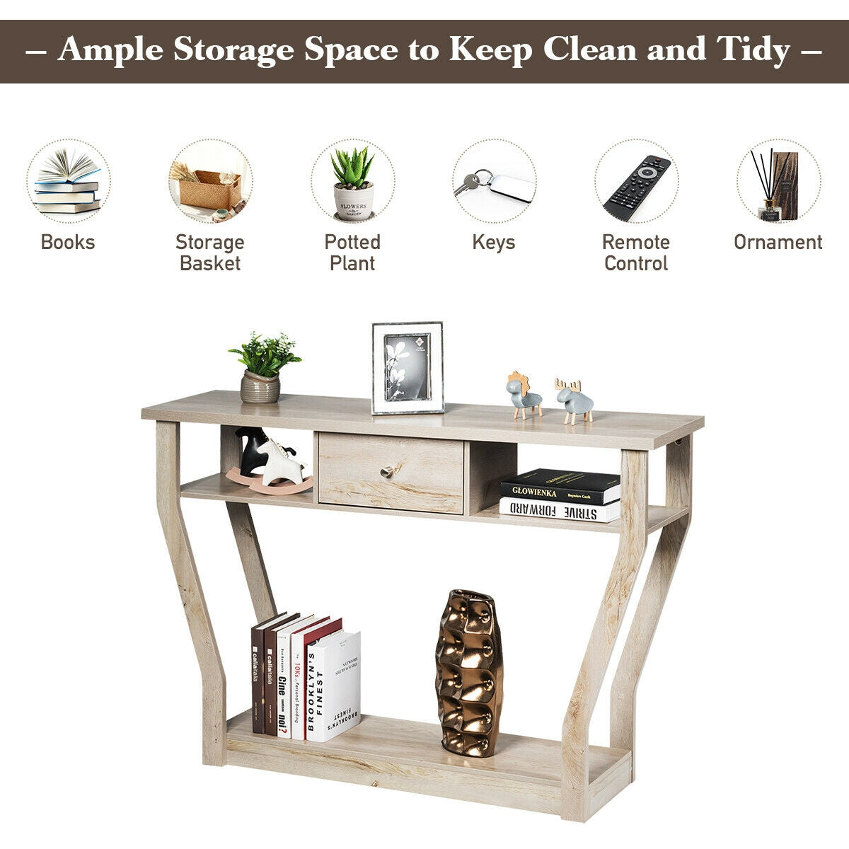 Modern Sofa Accent Table with Drawer, Gray Console Tables at Gallery Canada