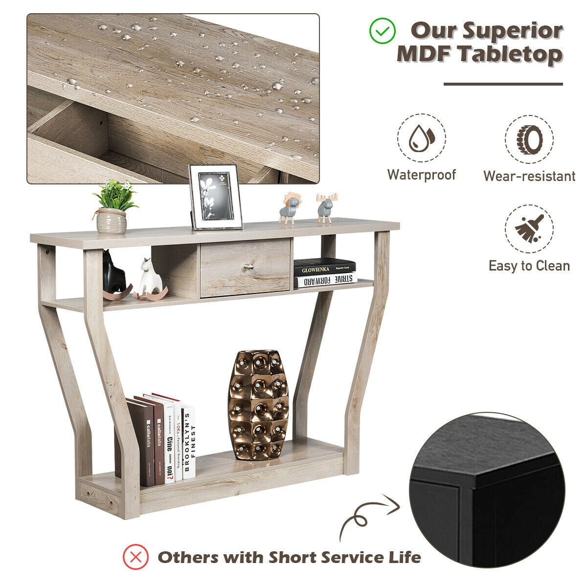 Modern Sofa Accent Table with Drawer, Gray Console Tables at Gallery Canada
