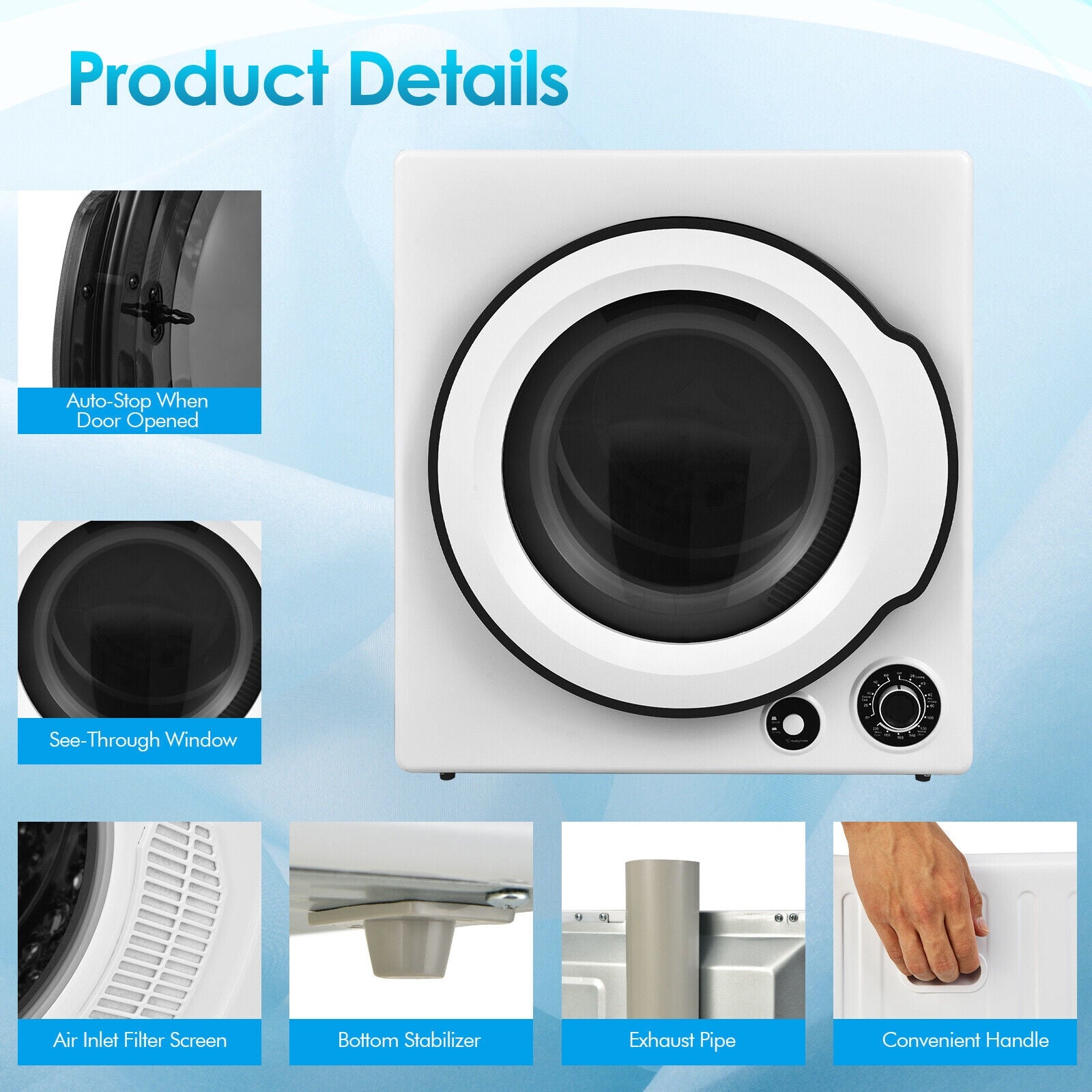 Compact Electric Tumble Laundry Dryer with Stainless Steel Tub, White Dryers at Gallery Canada