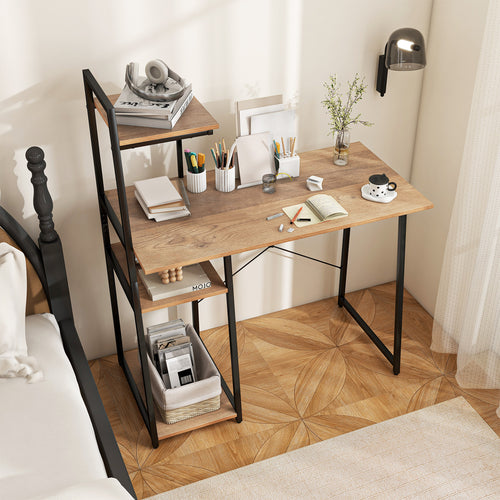 Compact Computer Desk Workstation with 4 Tier Shelves for Home and Office, Natural