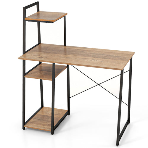 Compact Computer Desk Workstation with 4 Tier Shelves for Home and Office, Natural