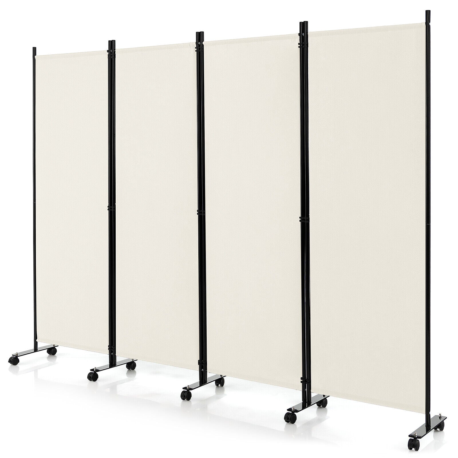 4-Panel Folding Room Divider 6 Feet Rolling Privacy Screen with Lockable Wheels, White Room Dividers at Gallery Canada