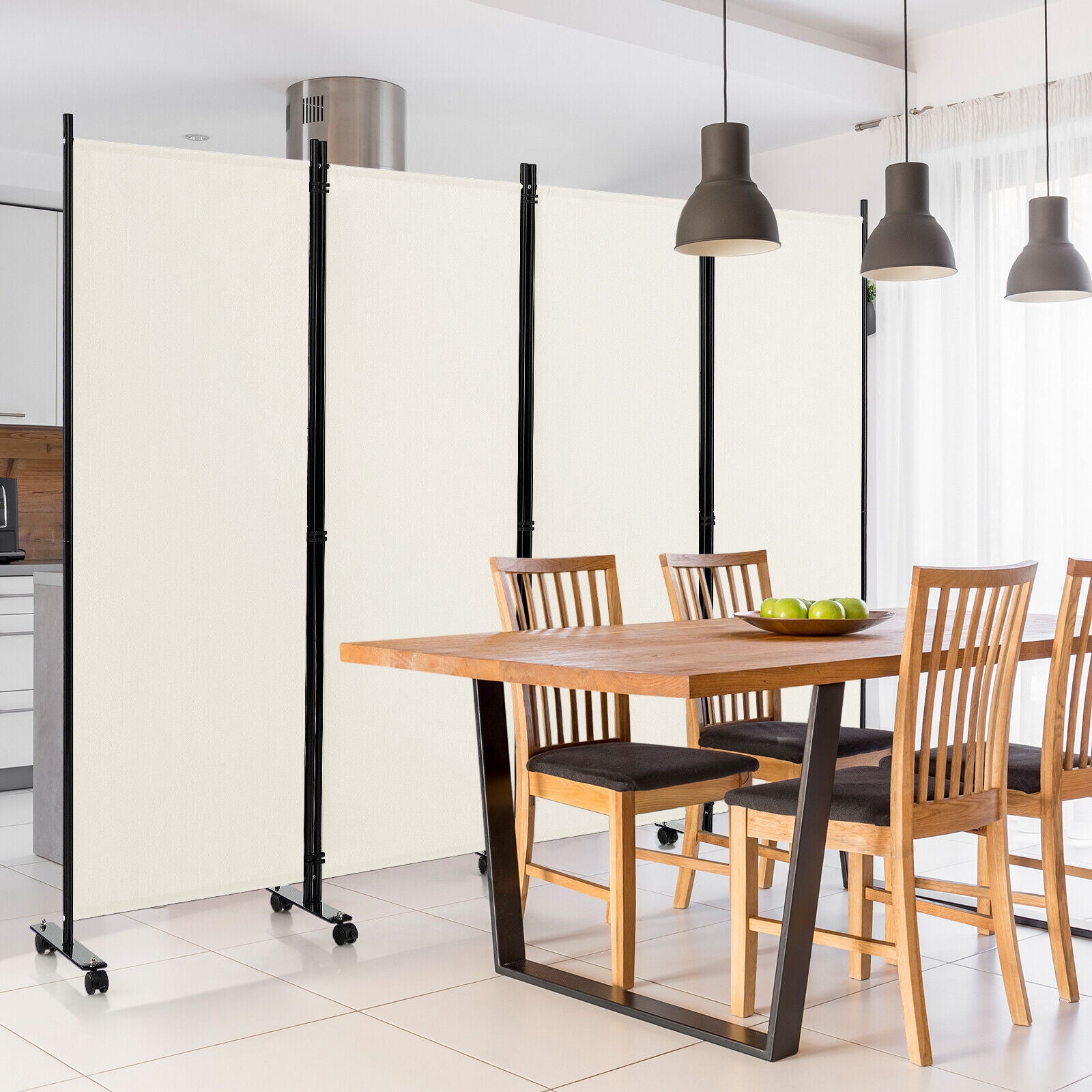 4-Panel Folding Room Divider 6 Feet Rolling Privacy Screen with Lockable Wheels, White Room Dividers at Gallery Canada