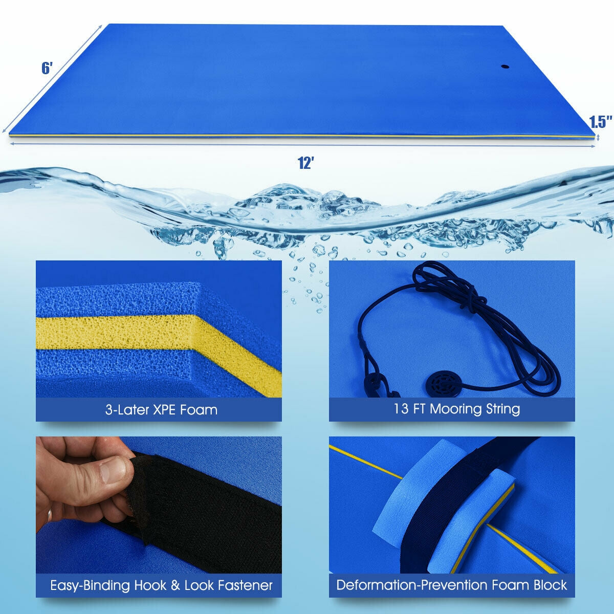 12 x 6 Feet 3 Layer Floating Water Pad, Blue Swimming at Gallery Canada