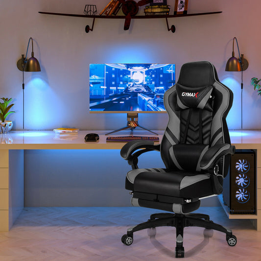 Adjustable Gaming Chair with Footrest for Home Office, Gray Gaming Chairs at Gallery Canada