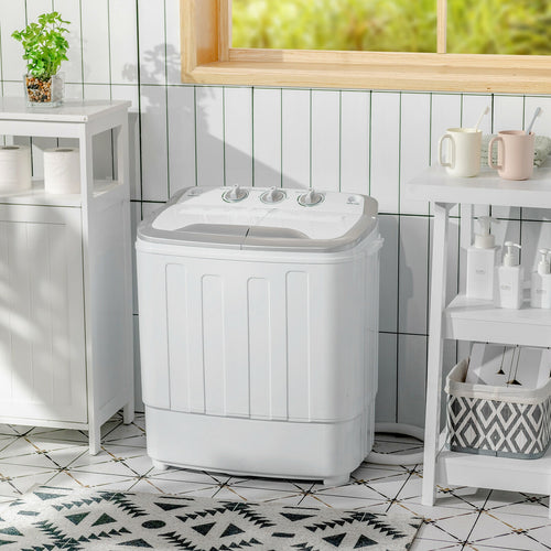 Portable 8 lbs Mini Twin Tub Spinner Semi-Automatic Washing Machine, Gray