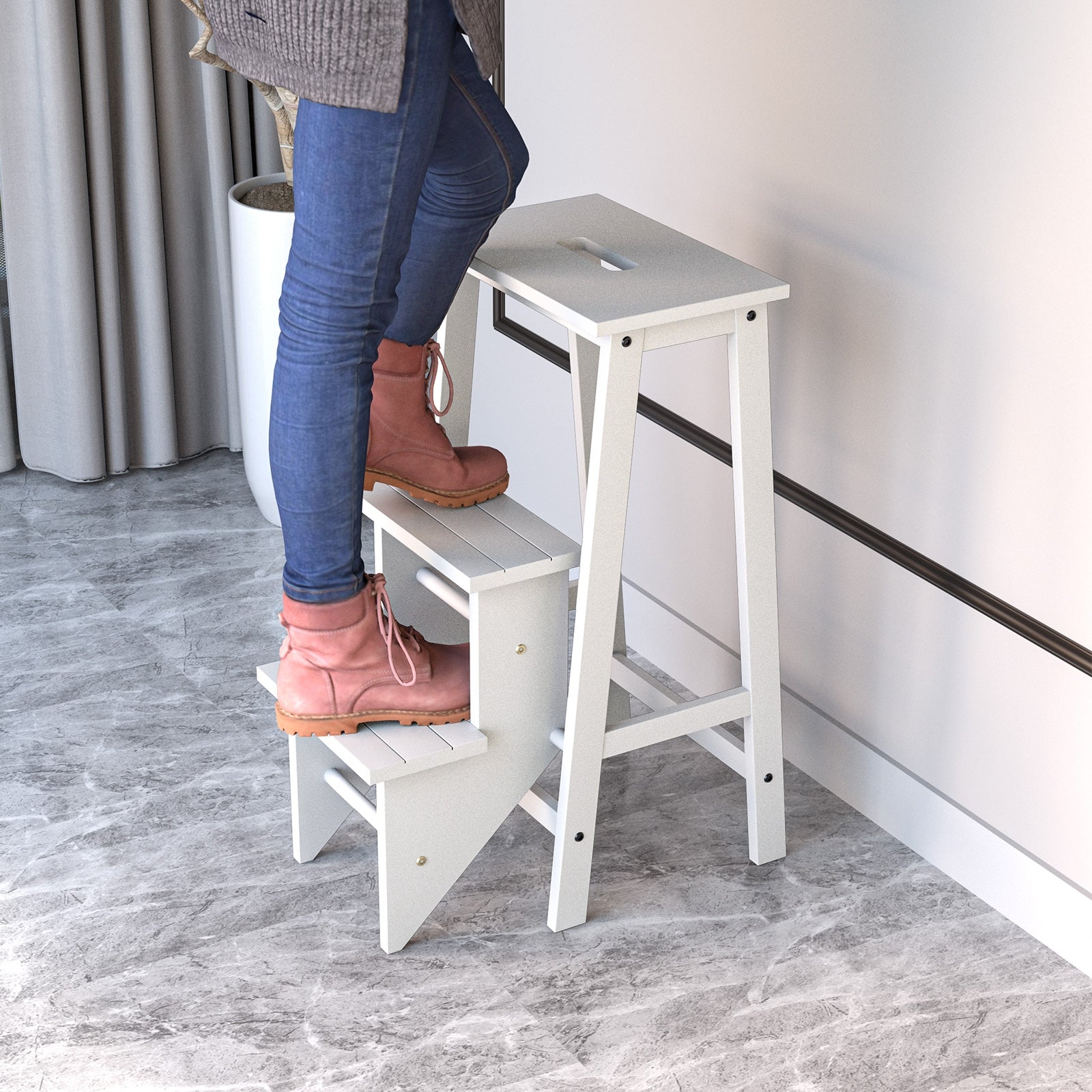 3-Tier Step Stool 3 in 1 Folding Ladder Bench, White Kitchen Utensils at Gallery Canada