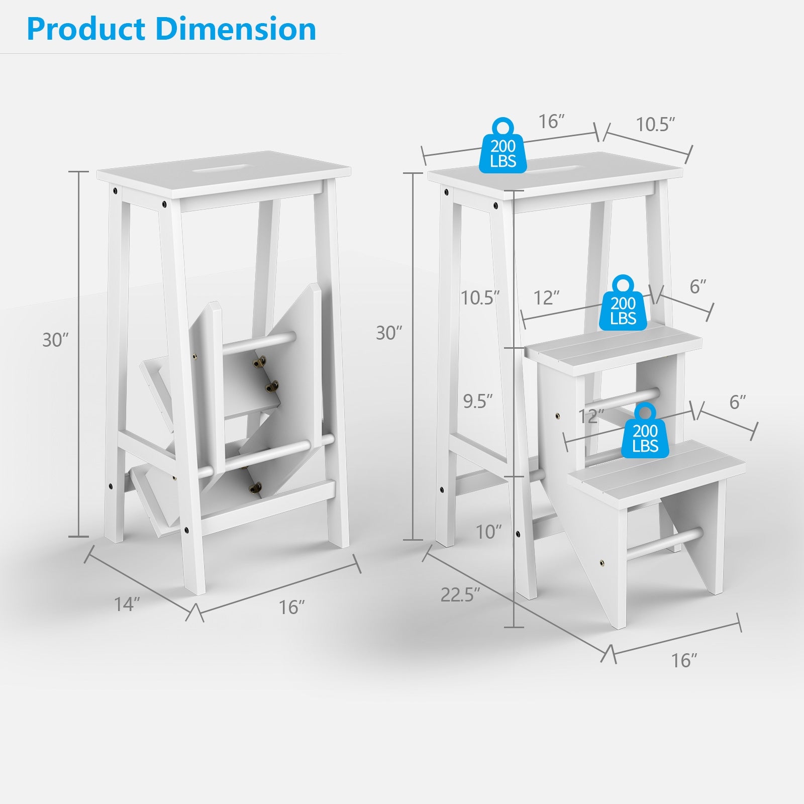 3-Tier Step Stool 3 in 1 Folding Ladder Bench, White Kitchen Utensils at Gallery Canada
