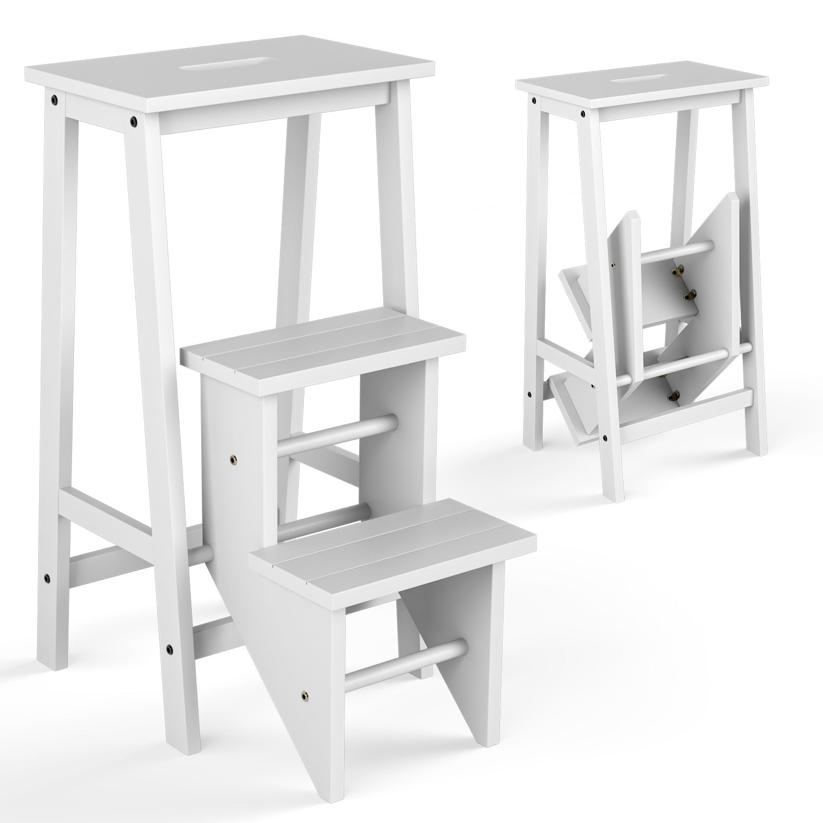 3-Tier Step Stool 3 in 1 Folding Ladder Bench, White Kitchen Utensils at Gallery Canada