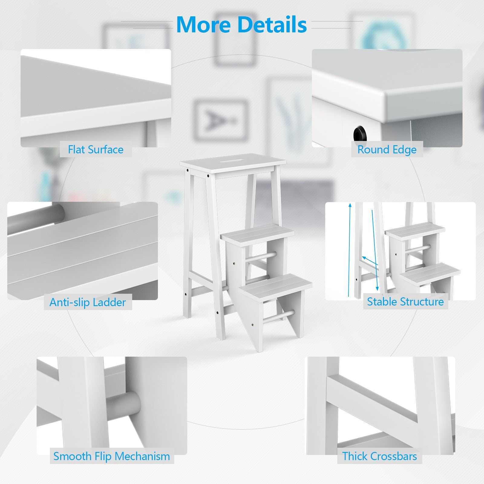 3-Tier Step Stool 3 in 1 Folding Ladder Bench, White Kitchen Utensils at Gallery Canada