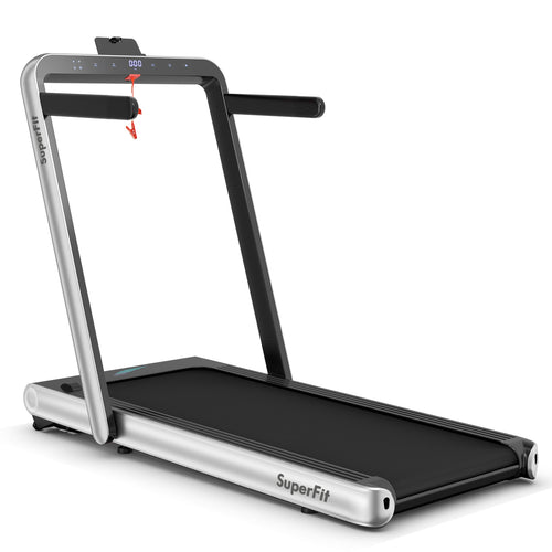 4.75HP 2 In 1 Folding Treadmill with Remote APP Control, Silver