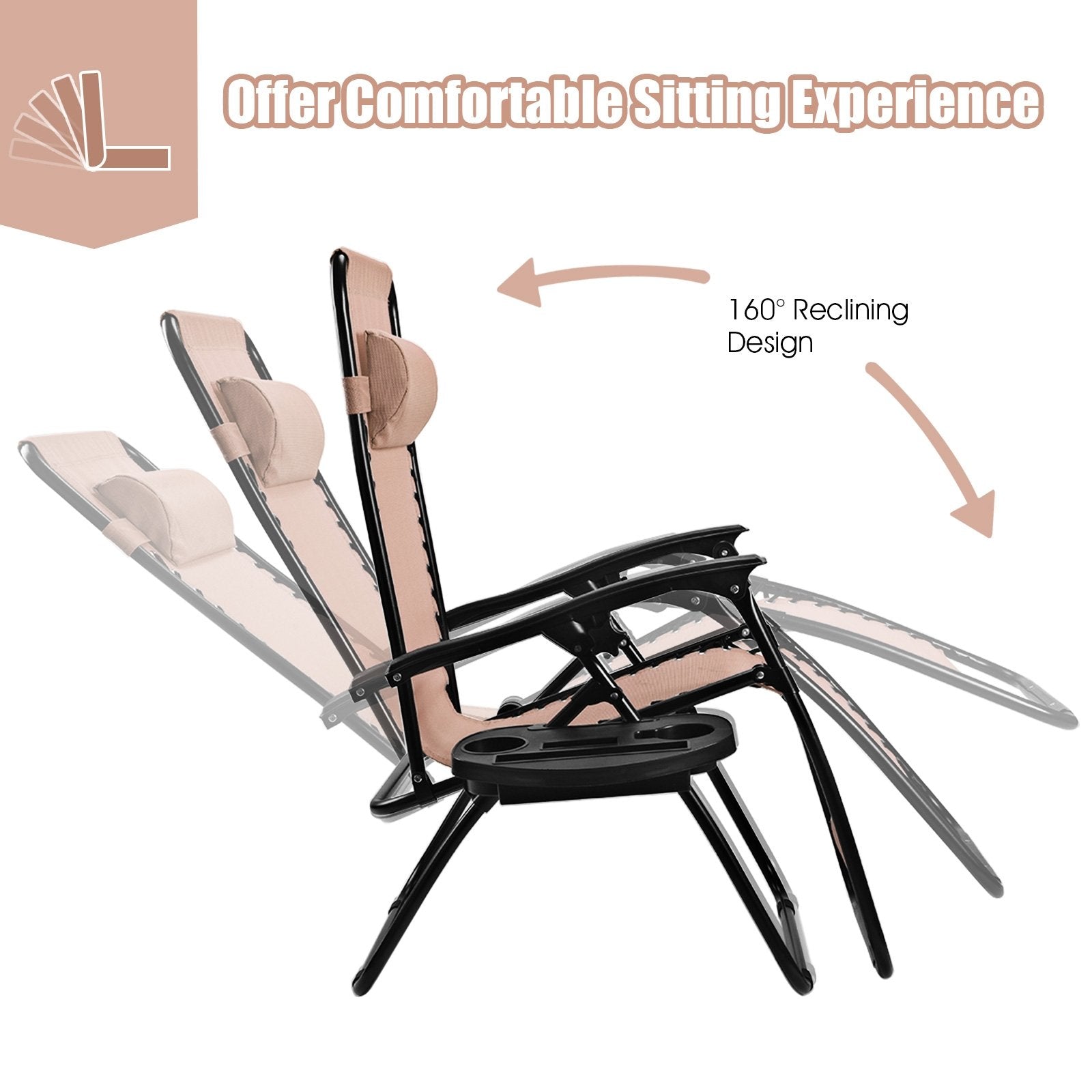 2 Pieces Folding Lounge Chair with Zero Gravity - Beige, Beige Beach & Lawn Chairs at Gallery Canada