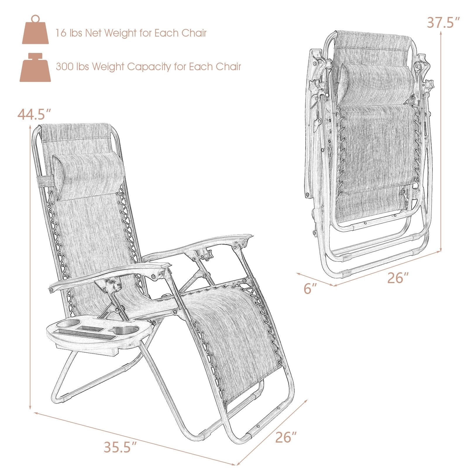 2 Pieces Folding Lounge Chair with Zero Gravity - Beige, Beige Beach & Lawn Chairs at Gallery Canada