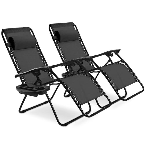 2 Pieces Folding Lounge Chair with Zero Gravity - Black, Black