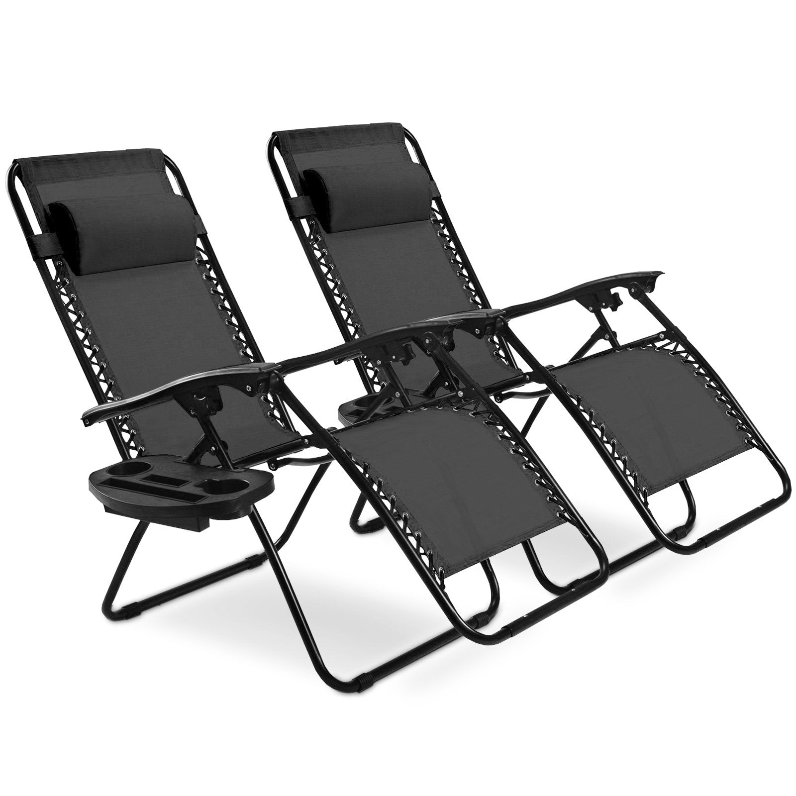 2 Pieces Folding Lounge Chair with Zero Gravity - Black, Black Beach & Lawn Chairs at Gallery Canada