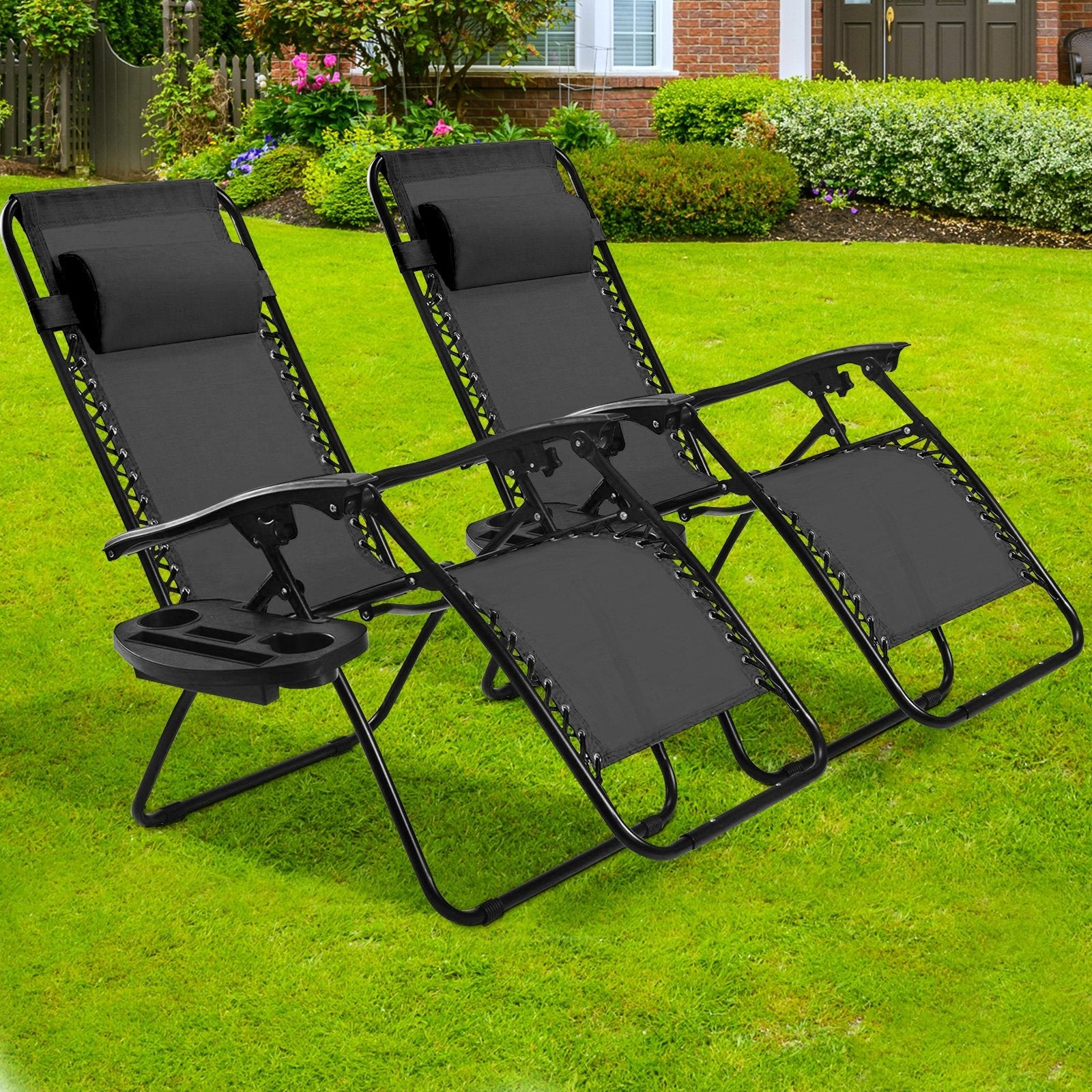 2 Pieces Folding Lounge Chair with Zero Gravity - Black, Black Beach & Lawn Chairs at Gallery Canada