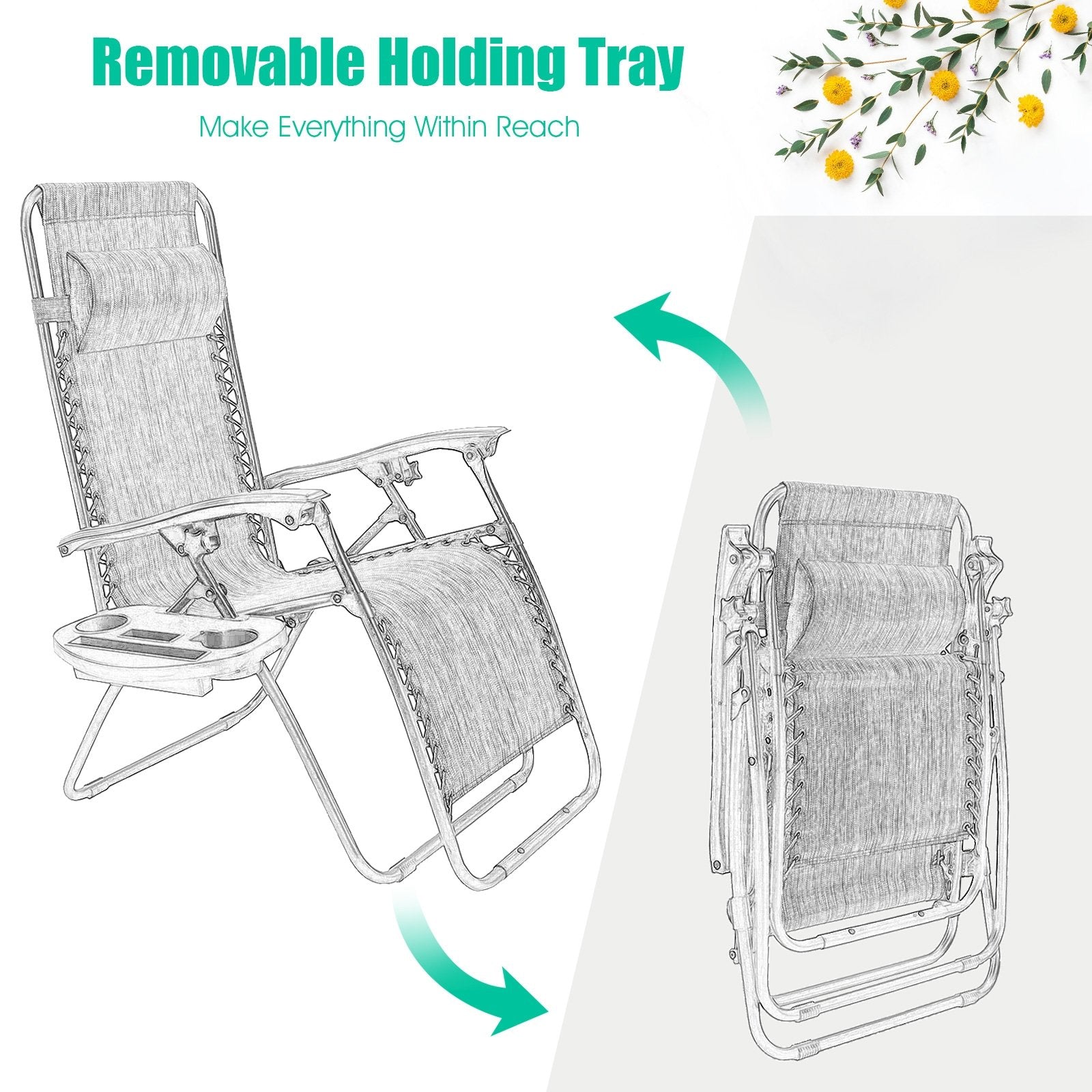 2 Pieces Folding Lounge Chair with Zero Gravity - Black, Black Beach & Lawn Chairs at Gallery Canada