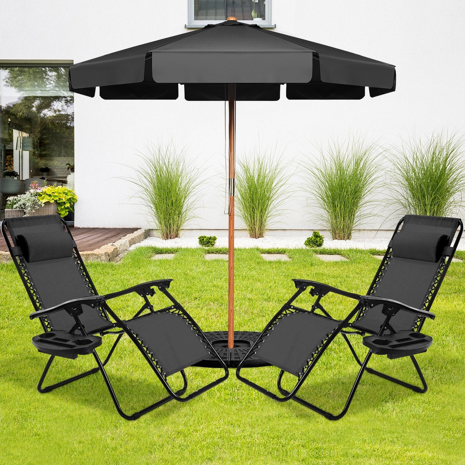 2 Pieces Folding Lounge Chair with Zero Gravity - Black, Black Beach & Lawn Chairs at Gallery Canada