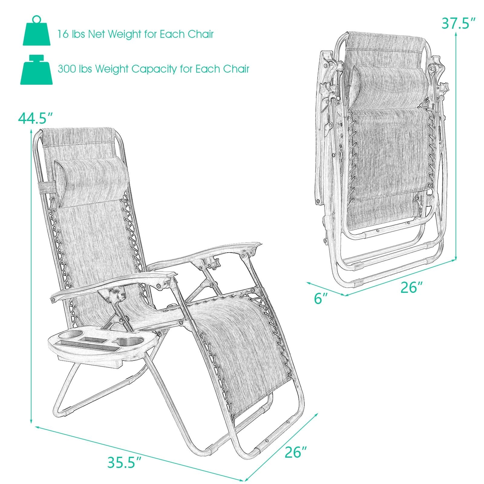 2 Pieces Folding Lounge Chair with Zero Gravity - Black, Black Beach & Lawn Chairs at Gallery Canada