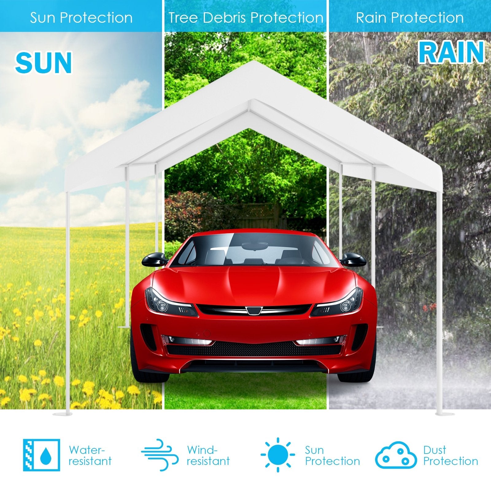 10 x 20 Feet Steel Frame Portable Car Canopy Shelter, White Carports at Gallery Canada