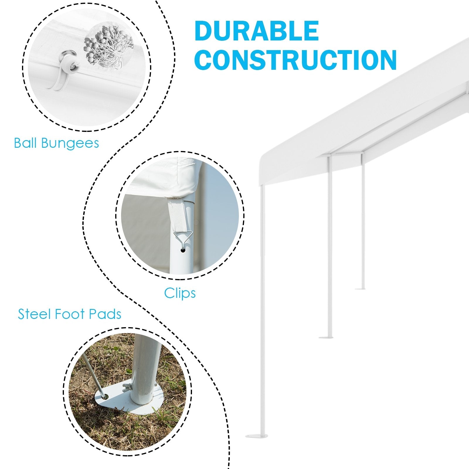 10 x 20 Feet Steel Frame Portable Car Canopy Shelter, White Carports at Gallery Canada