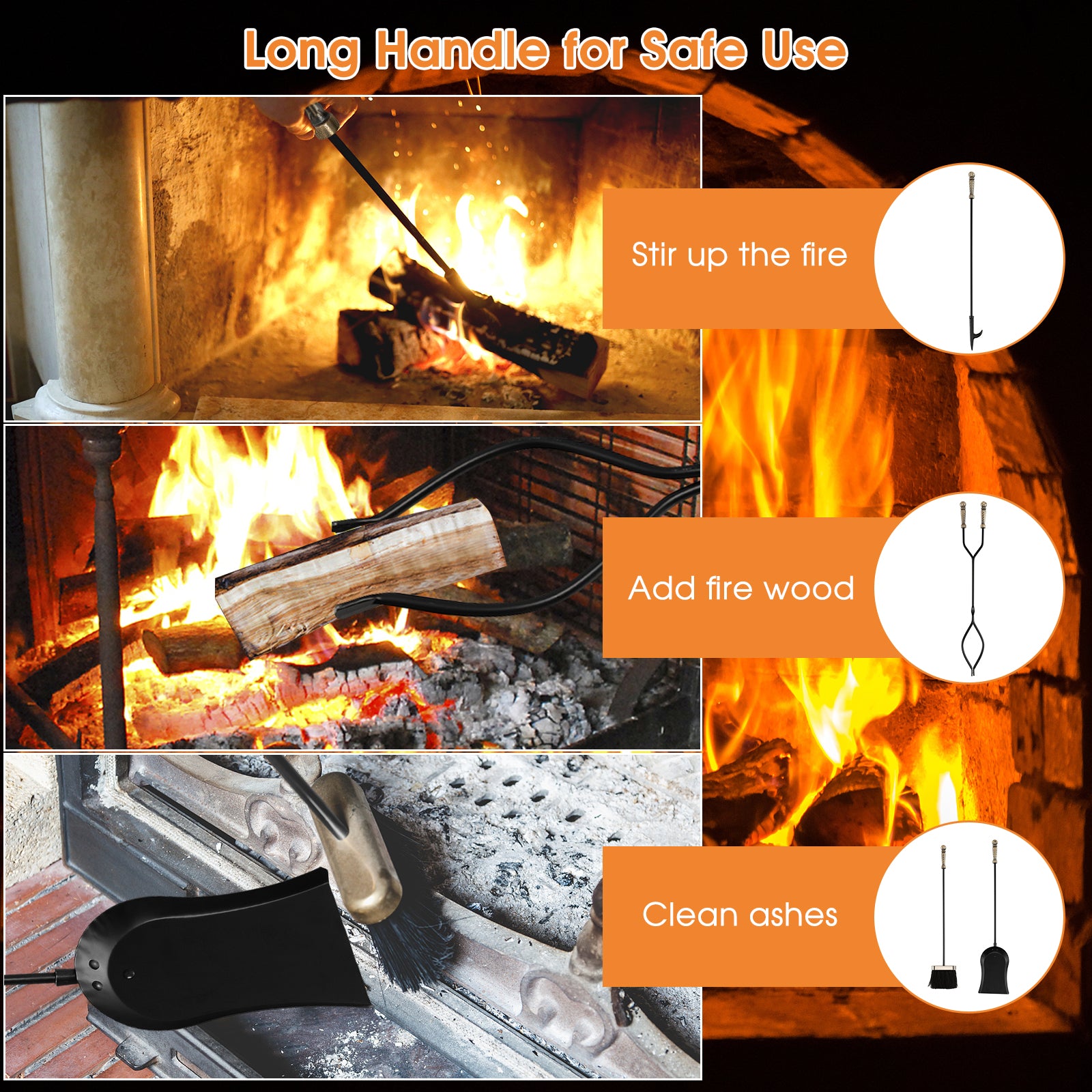 31 inch 5 Pieces Metal Fireplace Tool Set with Stand, Bronze Fireplace Tools at Gallery Canada