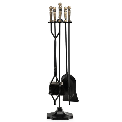 31 inch 5 Pieces Metal Fireplace Tool Set with Stand, Bronze