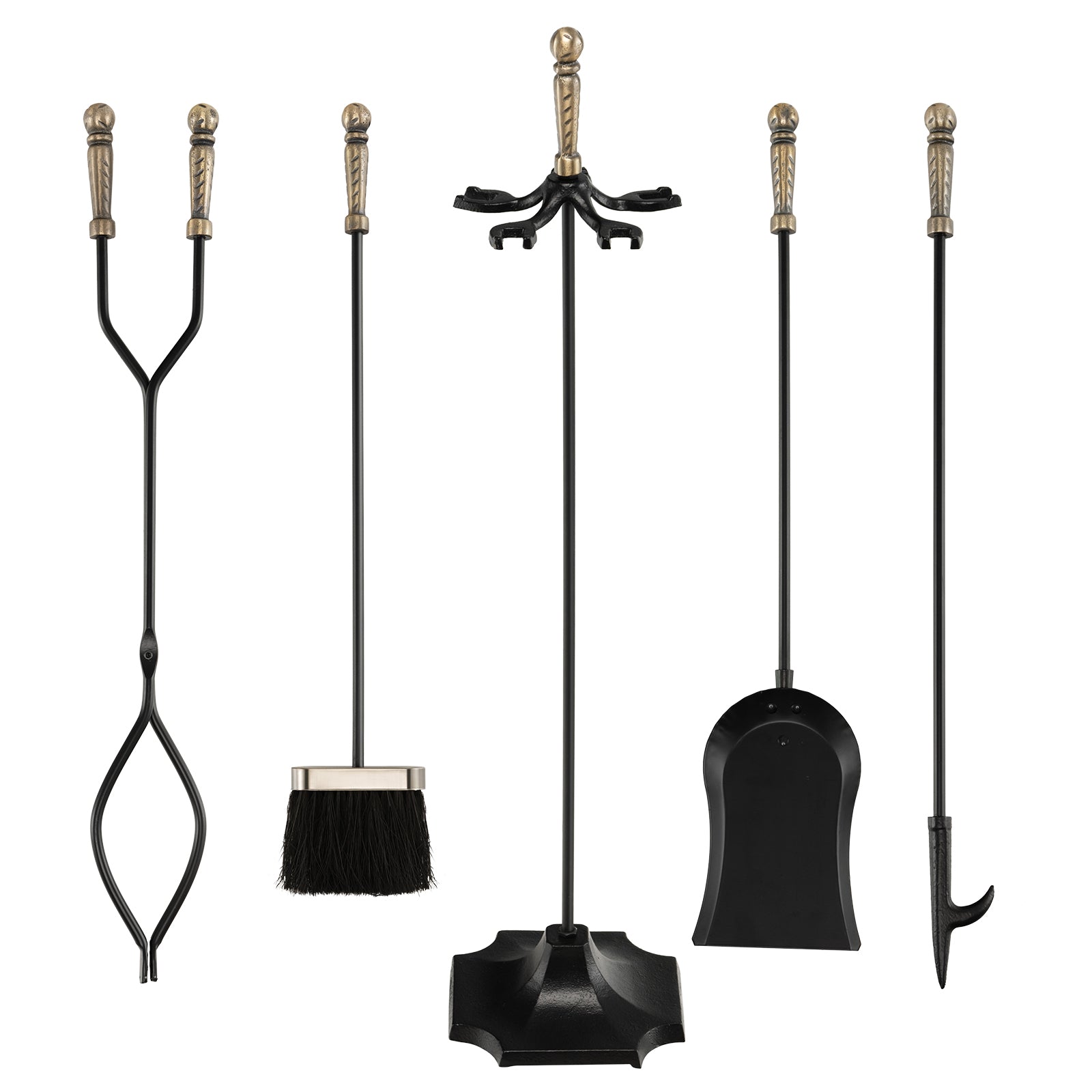 31 inch 5 Pieces Metal Fireplace Tool Set with Stand, Bronze Fireplace Tools at Gallery Canada
