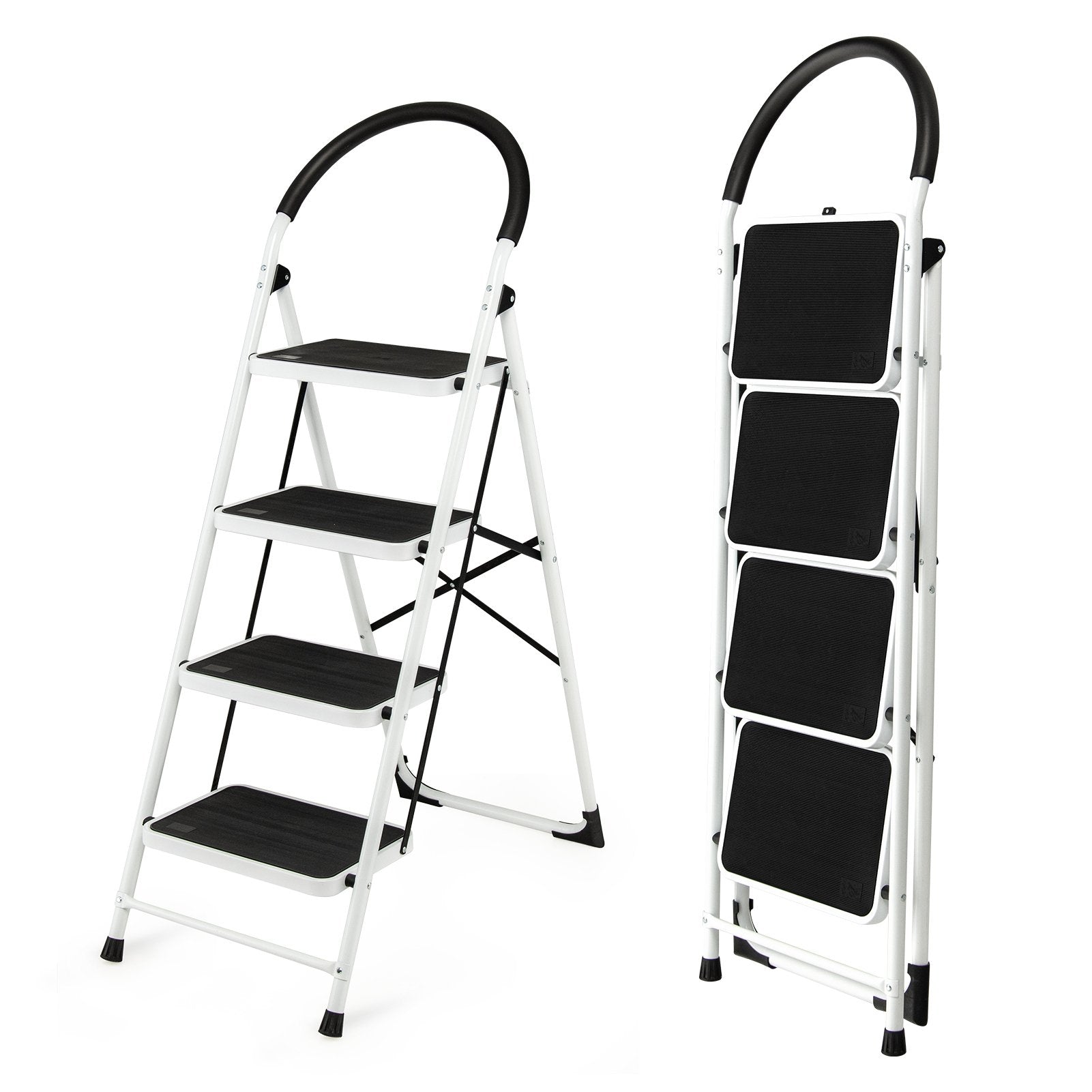 4-Step Folding Ladder with Anti-Slip Pedal Platform 330Lbs Capacity, Black Ladders   at Gallery Canada