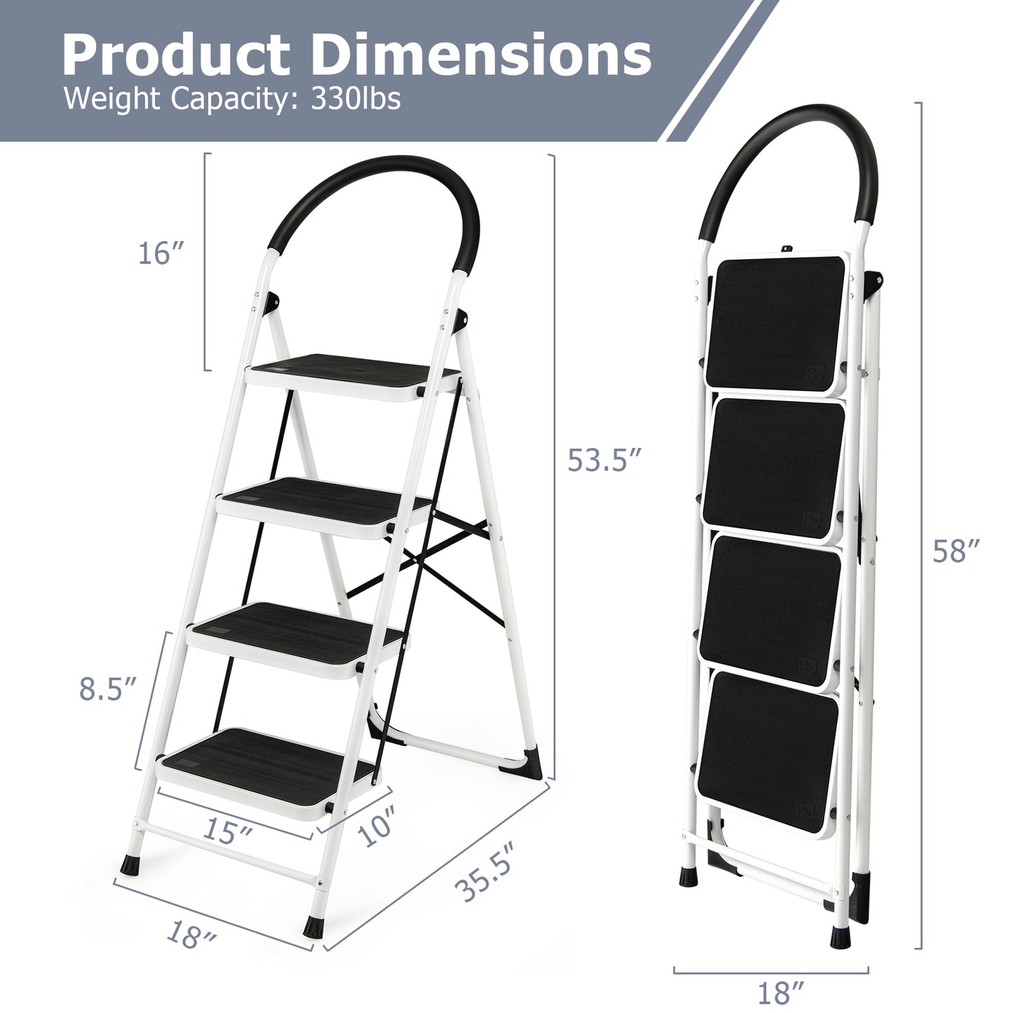 4-Step Folding Ladder with Anti-Slip Pedal Platform 330Lbs Capacity, Black Ladders   at Gallery Canada