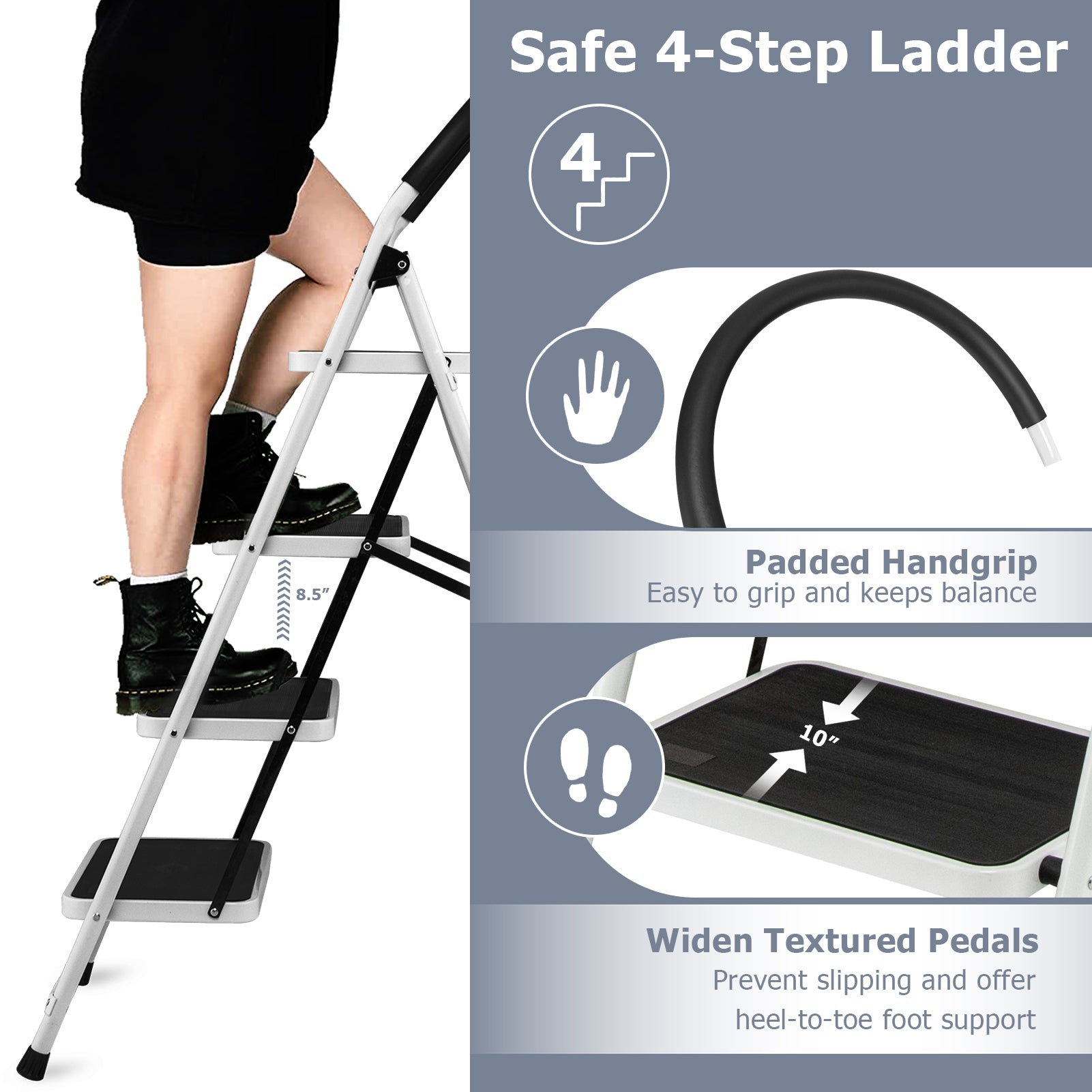 4-Step Folding Ladder with Anti-Slip Pedal Platform 330Lbs Capacity, Black Ladders   at Gallery Canada