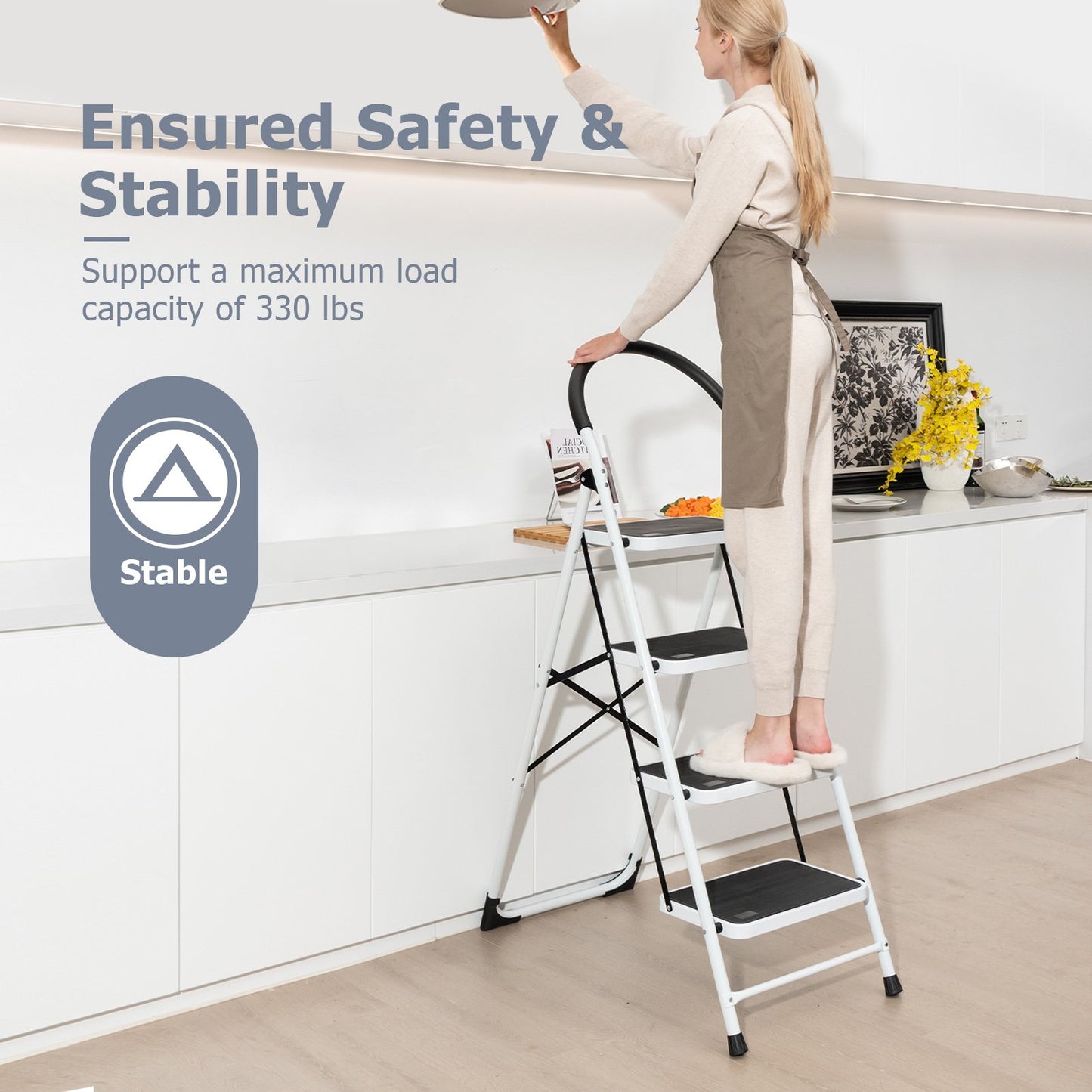 4-Step Folding Ladder with Anti-Slip Pedal Platform 330Lbs Capacity, Black Ladders   at Gallery Canada