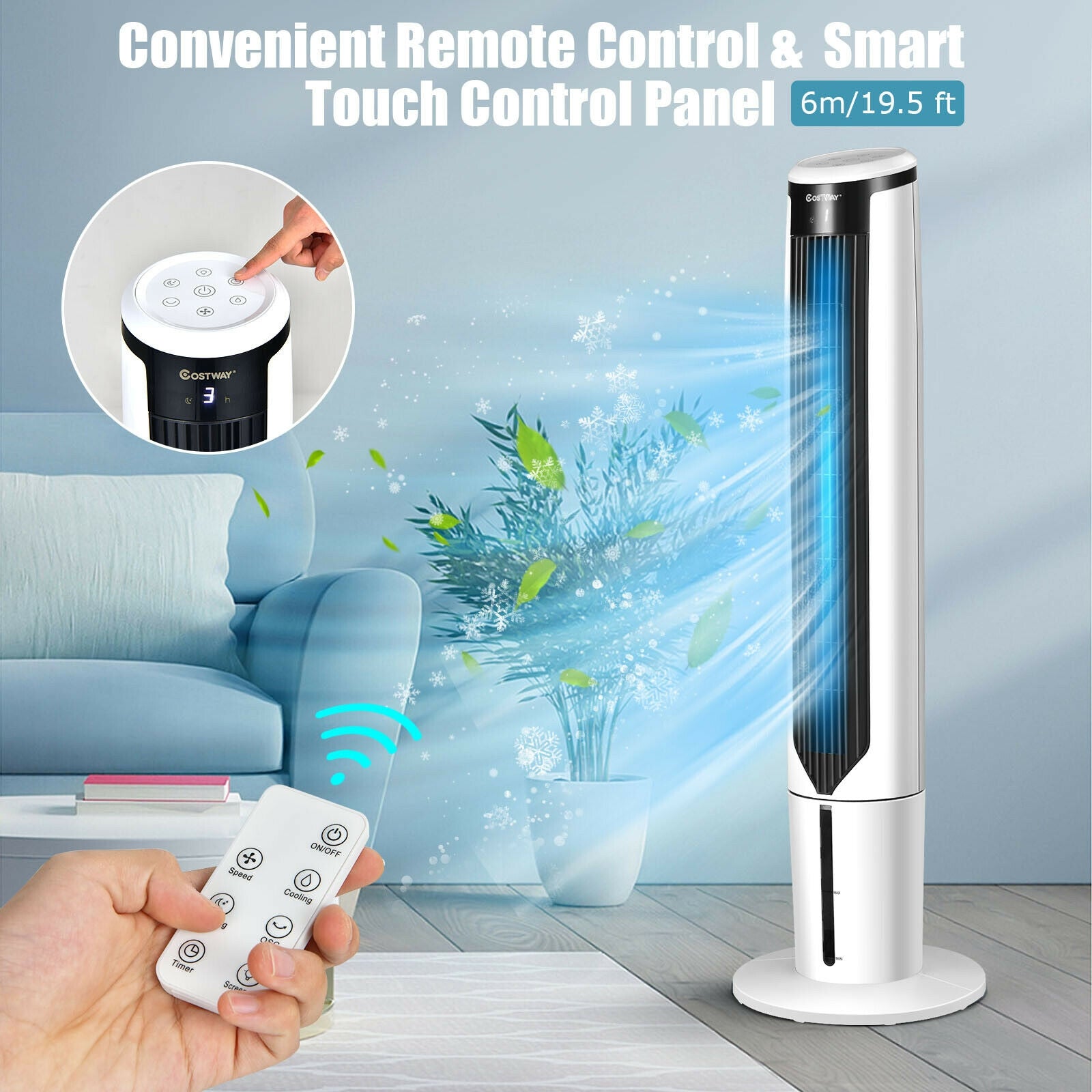 41 Inches Evaporative Air Cooler with 3 Modes and 3 Speeds, White Air Coolers at Gallery Canada