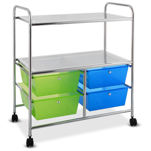 4 Drawers Shelves Rolling Storage Cart Rack, Blue & Green