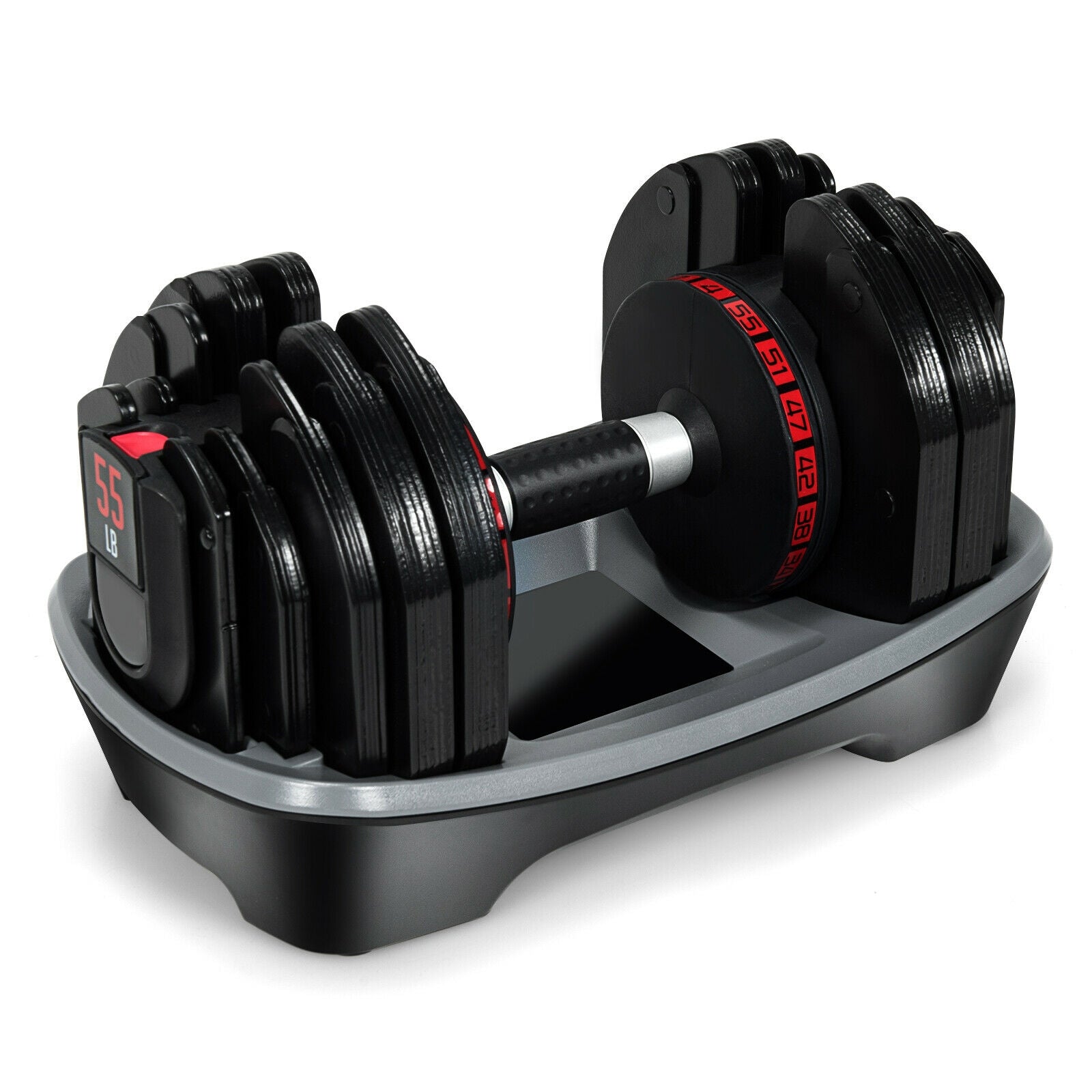 55 Lbs Adjustable Dumbbell with 18 Weights Storage Tray for Gym Home Office, Black Dumbbells Black at Gallery Canada