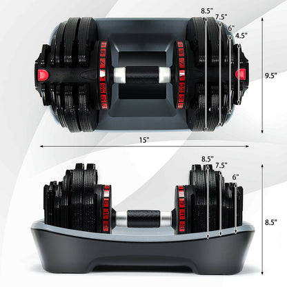 55 Lbs Adjustable Dumbbell with 18 Weights Storage Tray for Gym Home Office, Black Dumbbells at Gallery Canada