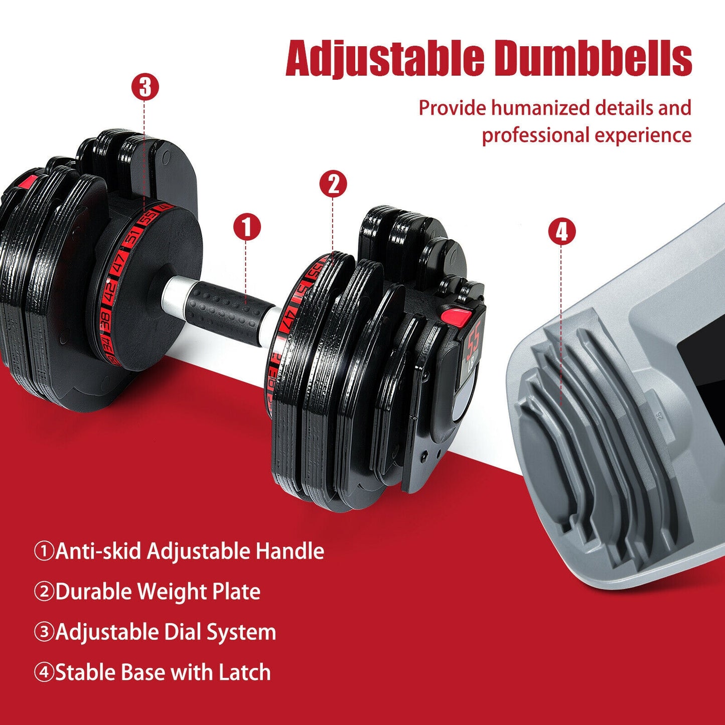 55 Lbs Adjustable Dumbbell with 18 Weights Storage Tray for Gym Home Office, Black Dumbbells at Gallery Canada