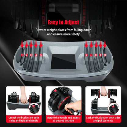 55 Lbs Adjustable Dumbbell with 18 Weights Storage Tray for Gym Home Office, Black Dumbbells at Gallery Canada